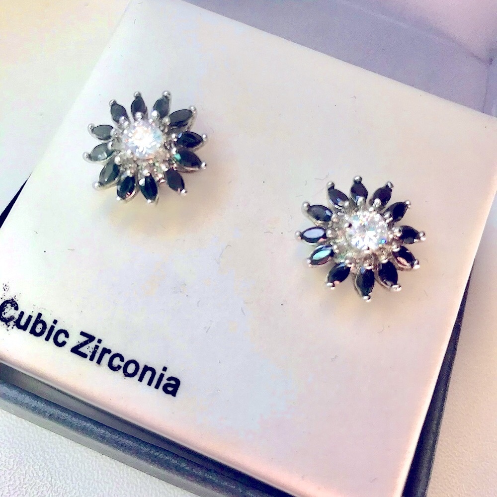Elegant Navy Blue and Silver Cubic Zirconia stud Earrings